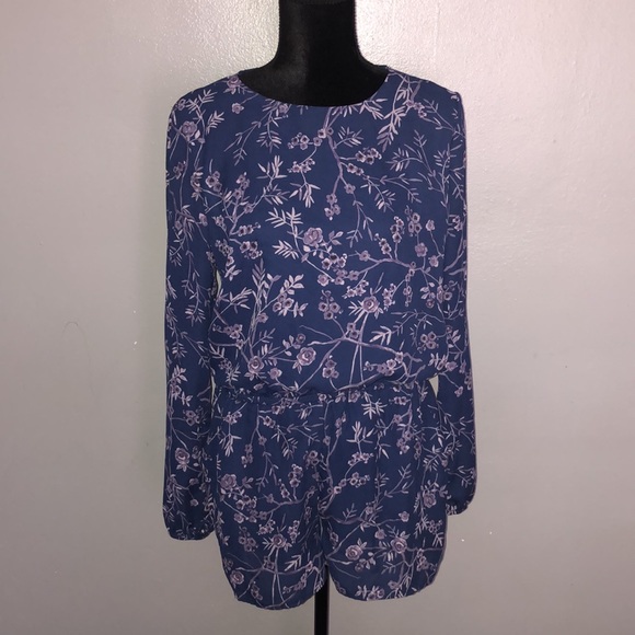 Urban Outfitters Luca Couture Purple Floral Long Sleeve Romper Medium - Picture 4 of 13